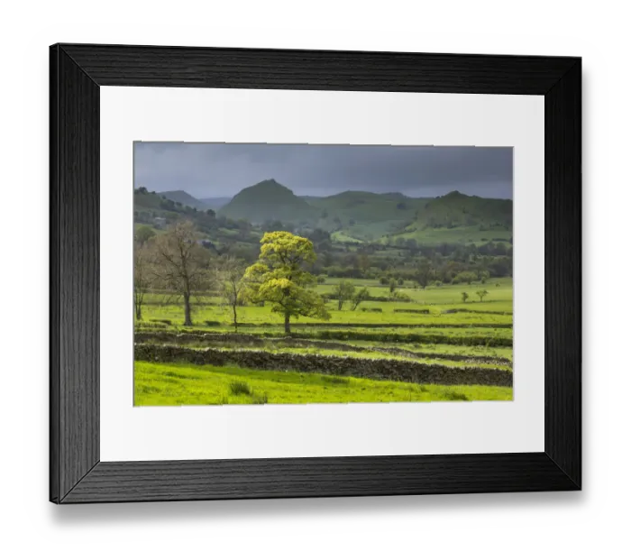 Framed Print : Stormy light over fields near Longnor, Peak District National Park, Staffordshire Framed Print : Stormy light over fields near Longnor, Peak District National Park, Staffordshire
