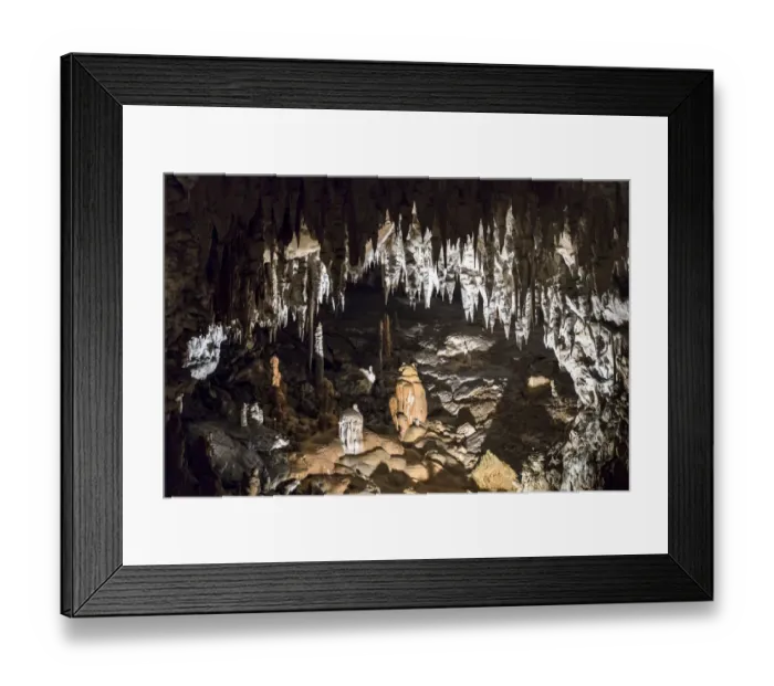 Framed Print : Assorted stalagmites and stalagtites and other speleothems (mineral deposits formed Framed Print : Assorted stalagmites and stalagtites and other speleothems (mineral deposits formed