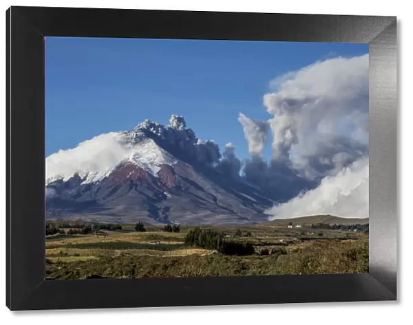 Cotopaxi Volcano with plume of ash from eruption, Cotopaxi National Park, Cotopaxi