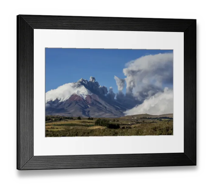 Framed Print : Cotopaxi Volcano with plume of ash from eruption, Cotopaxi National Park, Cotopaxi Framed Print : Cotopaxi Volcano with plume of ash from eruption, Cotopaxi National Park, Cotopaxi