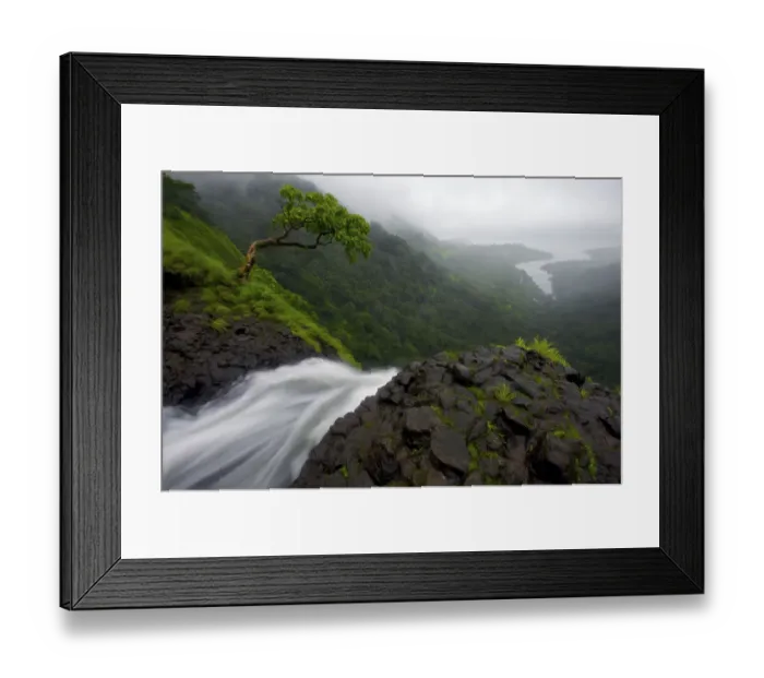 Framed Print : View from the top of the Ozarde waterfalls near Koyna Lake during the monsoon. Western Ghats Framed Print : View from the top of the Ozarde waterfalls near Koyna Lake during the monsoon. Western Ghats