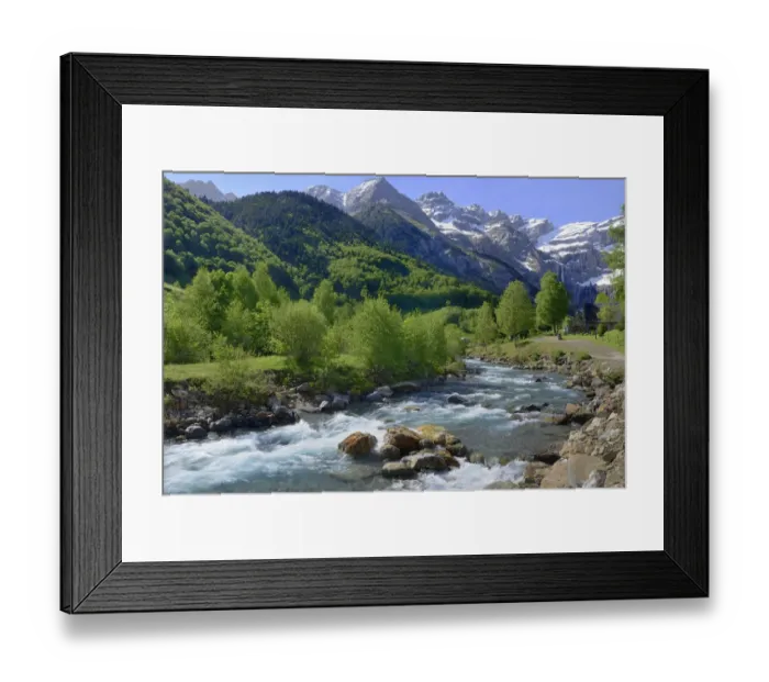 Framed Print : River Gave de Gavarnie with Cirque du Gavarnie in the distance, Pyrenees National Park Framed Print : River Gave de Gavarnie with Cirque du Gavarnie in the distance, Pyrenees National Park