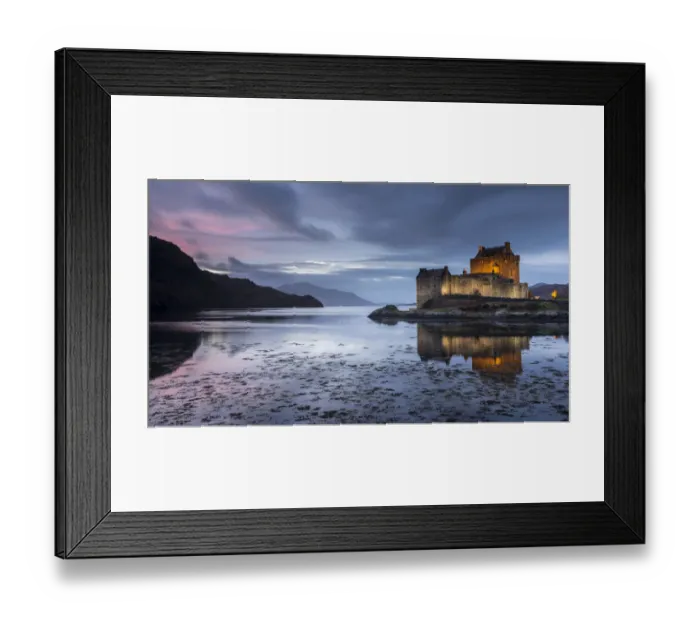 Framed Print : Eilean Donan Castle, evening light with castle illuminated, Loch Duich, Western Highlands Framed Print : Eilean Donan Castle, evening light with castle illuminated, Loch Duich, Western Highlands