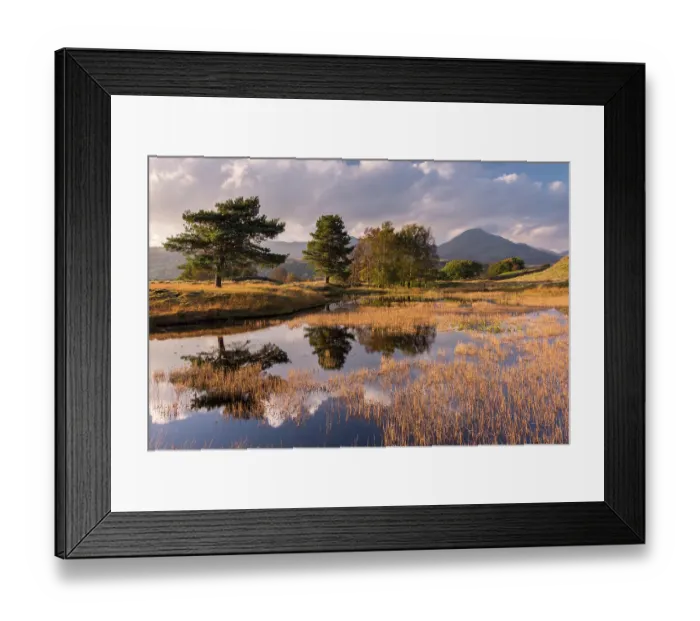 Framed Print : Kelly Hall Tarn, late evening light, The Lake District, Cumbria, UK. October 2016 Framed Print : Kelly Hall Tarn, late evening light, The Lake District, Cumbria, UK. October 2016