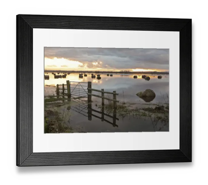 Framed Print : Flooded farmland with hay bales on Tadham Moor, Somerset Levels, England, December 2012 Framed Print : Flooded farmland with hay bales on Tadham Moor, Somerset Levels, England, December 2012