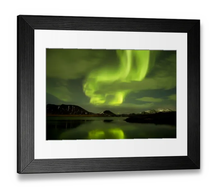 Framed Print : Aurora Borealis display over fjord at night, West Iceland, January 2013 Framed Print : Aurora Borealis display over fjord at night, West Iceland, January 2013