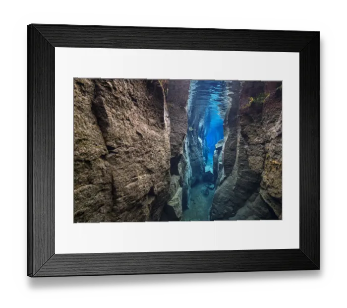 Framed Print : The narrow Nes Canyon, a fault filled with fresh water in the rift valley between the Eurasian