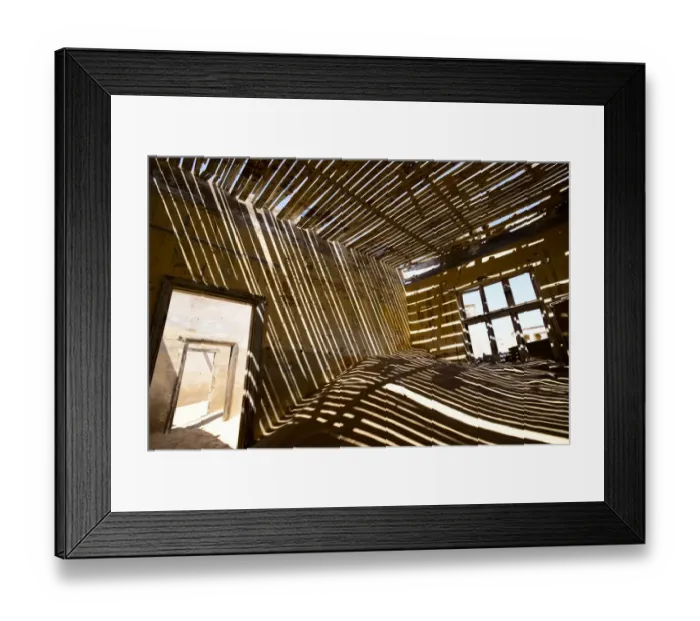 Framed Print : Shadows of rafter on sand in abandoned house Framed Print : Shadows of rafter on sand in abandoned house