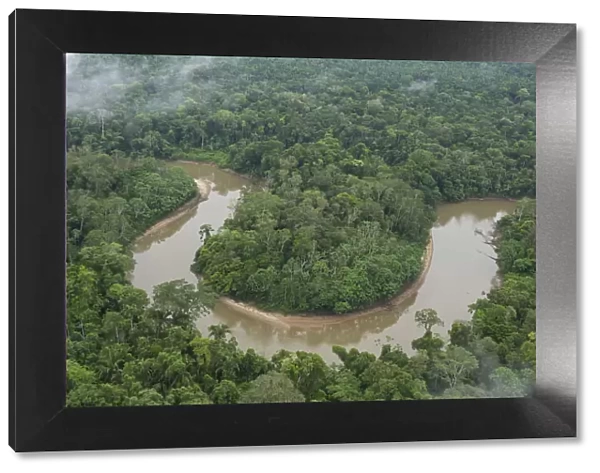 Aerial view of Tiputini River and surrounding Rainforest. Yasuni National Park, Amazon Rainforest