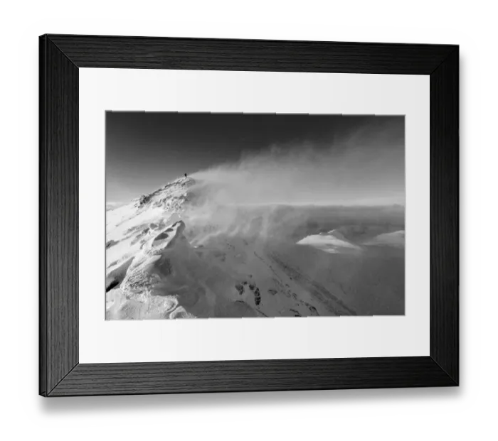 Framed Print : A lone hiker stands against blizzard conditions on An Teallach. Ullapool, Highlands of Scotland Framed Print : A lone hiker stands against blizzard conditions on An Teallach. Ullapool, Highlands of Scotland