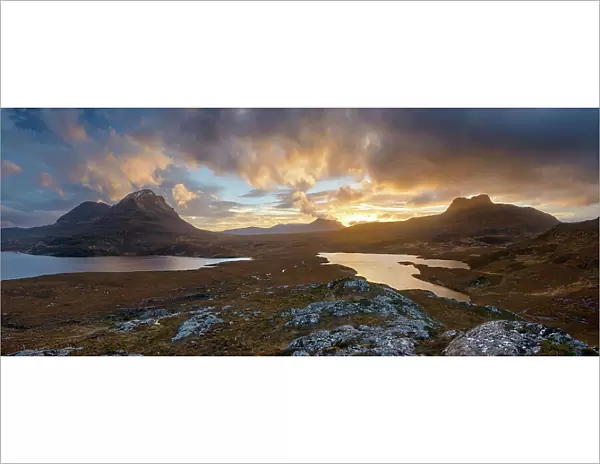 Sunset over Assynt and Loch Lon na Uamha. Assynt, Highlands of Scotland, UK, January 2016