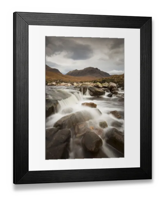 Framed Print : Waterfall in front of Beinn Dearg, Torridon Hills, Wester Ross, Scotland, UK, November Framed Print : Waterfall in front of Beinn Dearg, Torridon Hills, Wester Ross, Scotland, UK, November