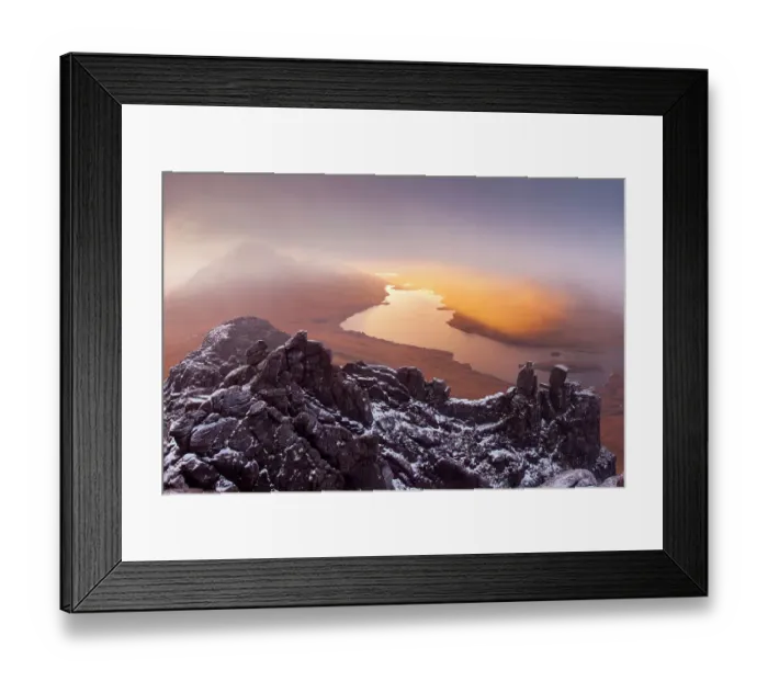 Framed Print : Cul Beag and Loch Lurgainn at sunrise from the summit of Stac Pollaidh, Coigach, Highlands, Scotland, UK, November 2013 Framed Print : Cul Beag and Loch Lurgainn at sunrise from the summit of Stac Pollaidh, Coigach, Highlands, Scotland, UK, November 2013
