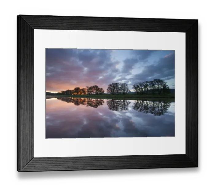 Framed Print : Trees and clouds reflected in River Spey at dawn, Cairngorms National Park, Scotland Framed Print : Trees and clouds reflected in River Spey at dawn, Cairngorms National Park, Scotland