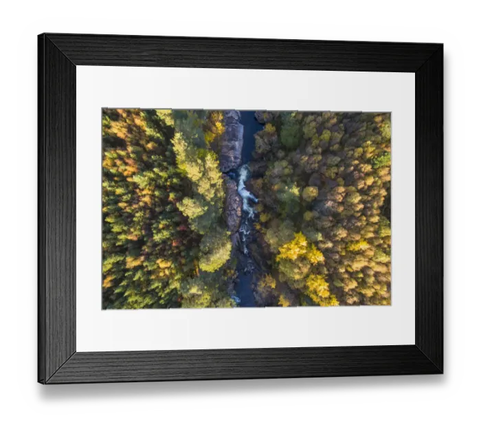 Framed Print : Falls of Truim running through autumnal woodland, Cairngorms National Park, Scotland Framed Print : Falls of Truim running through autumnal woodland, Cairngorms National Park, Scotland