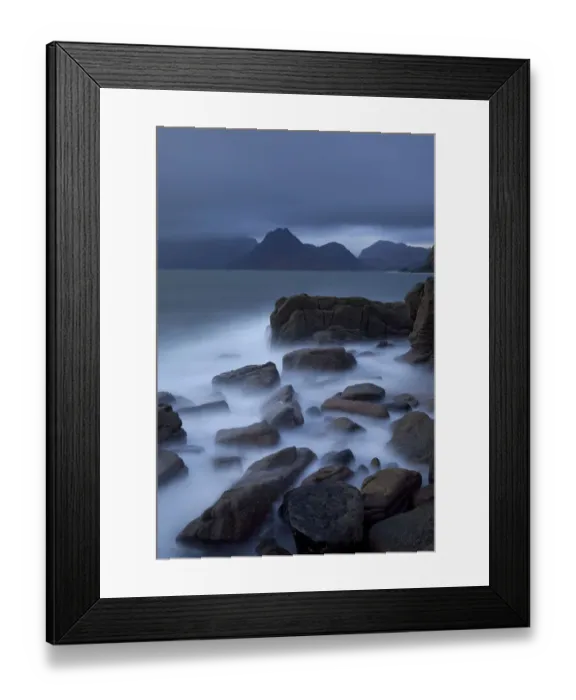 Framed Print : View towards Cuillin range from Elgol Beach, Skye, Inner Hebrides, Scotland, UK, october Framed Print : View towards Cuillin range from Elgol Beach, Skye, Inner Hebrides, Scotland, UK, october