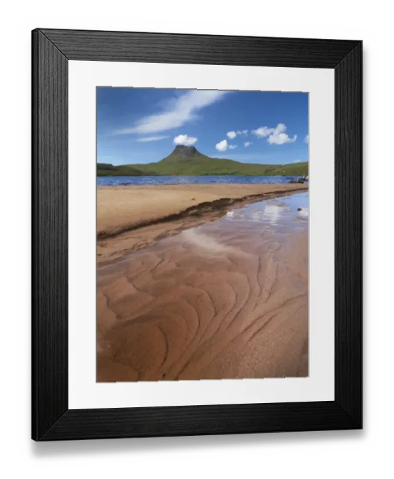 Framed Print : Sandy shore of Loch Lurgain with Stac Pollaidh in the background, Highlands, Scotland Framed Print : Sandy shore of Loch Lurgain with Stac Pollaidh in the background, Highlands, Scotland