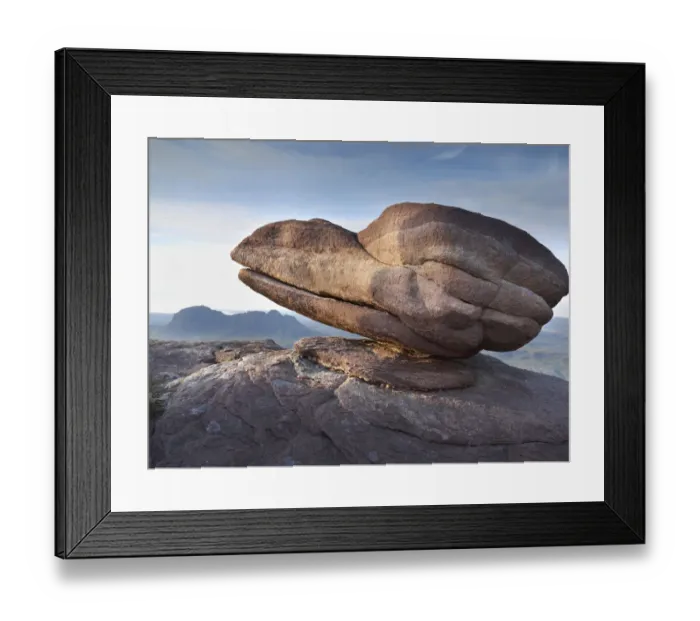Framed Print : Eroded rock on summit of Cul Mor with Suilven mountain in the background, Assynt mountains Framed Print : Eroded rock on summit of Cul Mor with Suilven mountain in the background, Assynt mountains