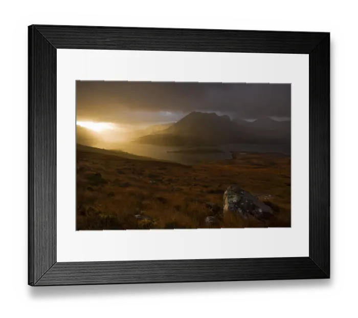 Framed Print : Rain clouds over Ben More Coigach and Loch Lurgainn at dawn, Coigach, Highland, Scotland Framed Print : Rain clouds over Ben More Coigach and Loch Lurgainn at dawn, Coigach, Highland, Scotland
