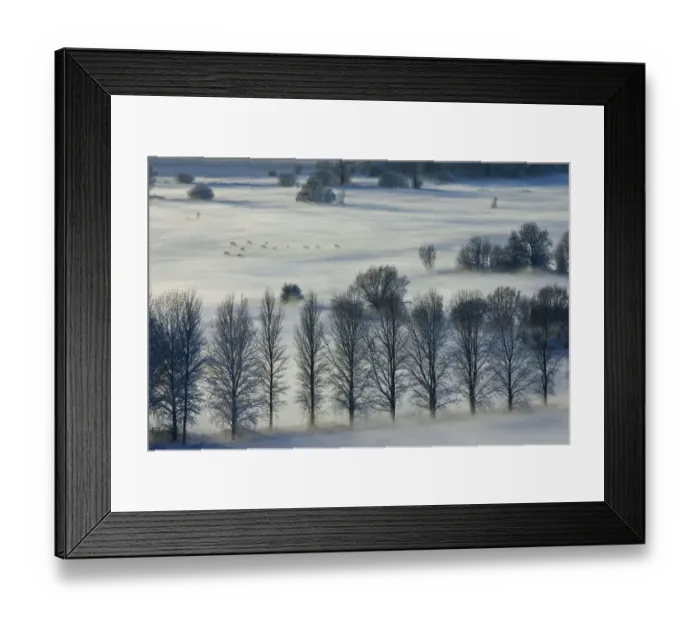 Framed Print : View south over the Somerset Levels from Walton Hill on a misty winter evening with Framed Print : View south over the Somerset Levels from Walton Hill on a misty winter evening with