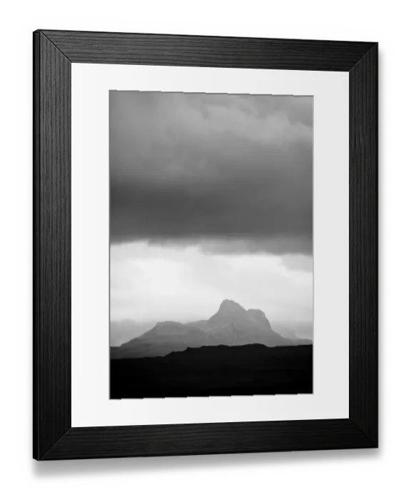 Framed Print : Silhouette of Stac Pollaidh against storm sky, viewed from Tanera More, Coigach and Assynt