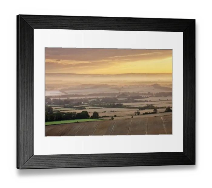 Framed Print : Dawn mist and rolling chalk downland viewed from Wilmington Hill, Wilmington, South