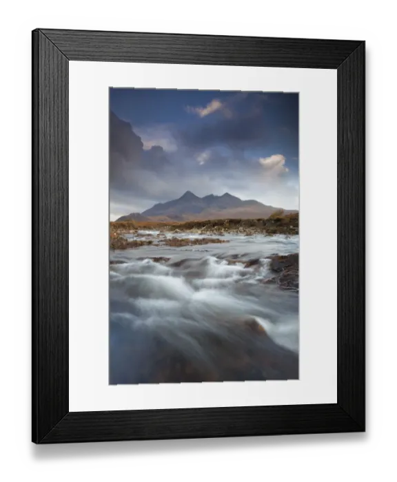 Framed Print : View looking towards the Black Cuillin mountains, with the River Sligachan in the foreground Framed Print : View looking towards the Black Cuillin mountains, with the River Sligachan in the foreground