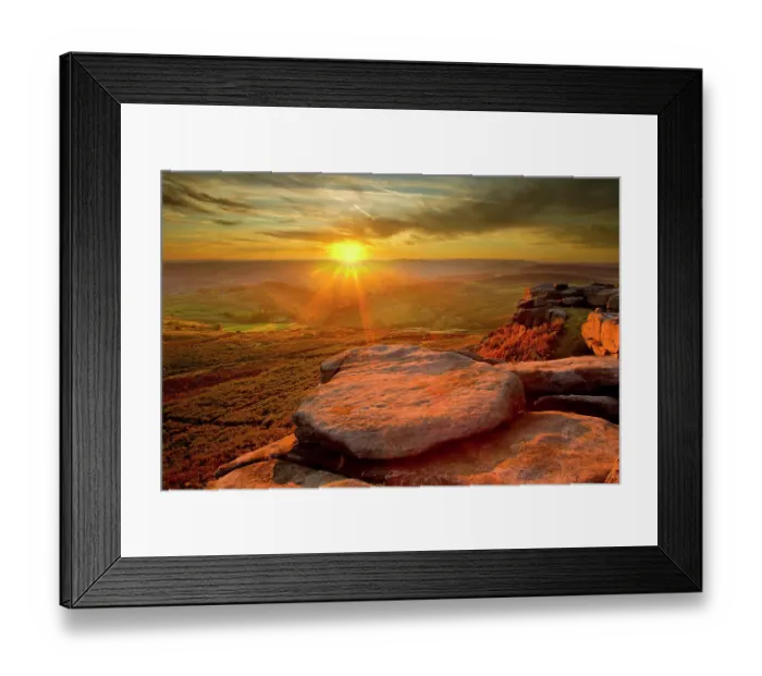 Framed Print : Scenic view from Higger Tor at sunset, Peak District NP, UK, September 2011. Did you know? The name Peak district does not relate to mountains, but comes from the name of the Anglo Saxon tribe the Pecsaetan Framed Print : Scenic view from Higger Tor at sunset, Peak District NP, UK, September 2011. Did you know? The name Peak district does not relate to mountains, but comes from the name of the Anglo Saxon tribe the Pecsaetan
