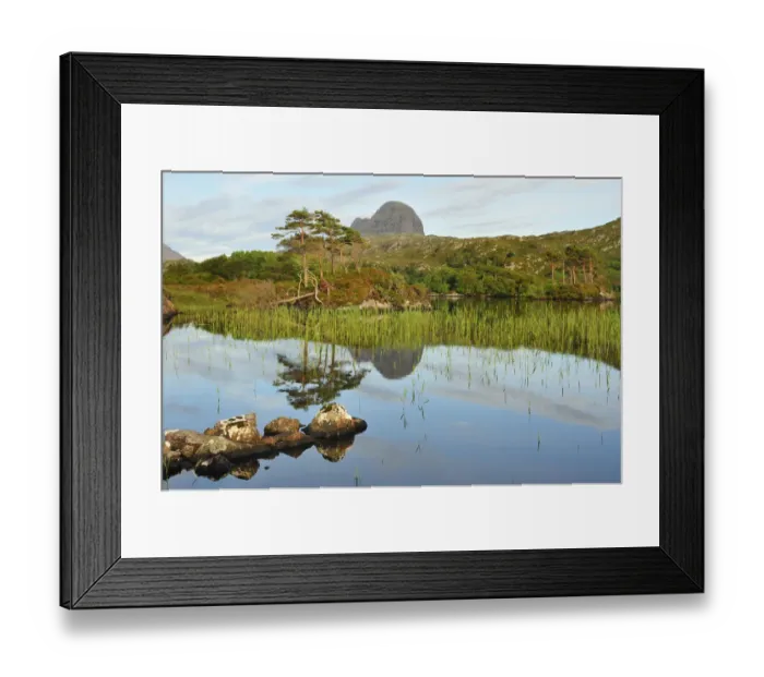 Framed Print : A view of Suilven over a highland loch with islands of scots pine and birch. Sutherland Framed Print : A view of Suilven over a highland loch with islands of scots pine and birch. Sutherland