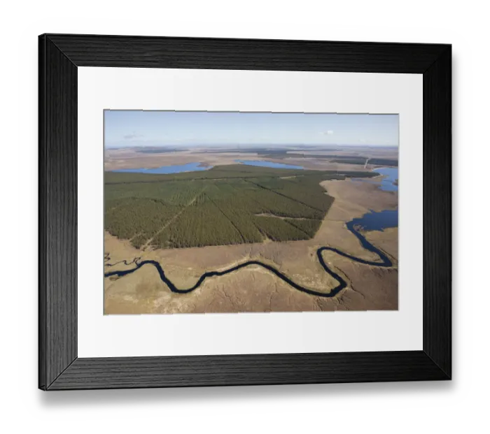 Framed Print : Aerial view across the Flow Country, with timber plantation, Forsinard, Caithness Framed Print : Aerial view across the Flow Country, with timber plantation, Forsinard, Caithness