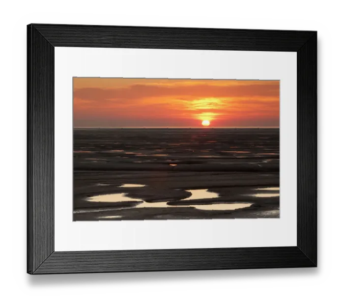 Framed Print : Sunset reflected from mudflats. The Wash Estuary, Norfolk, October 2011