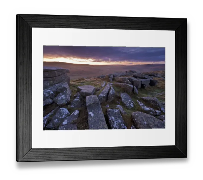 Framed Print : Moorland view at Belstone with granite outcrops in the foreground, near Okehampton Framed Print : Moorland view at Belstone with granite outcrops in the foreground, near Okehampton