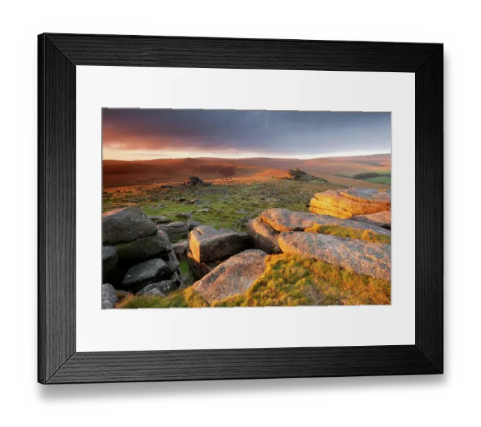 Framed Print : Moorland view at Belstone with granite outcrops in the foreground, near Okehampton, Dartmoor National Park, Devon, England, UK, October 2011 Framed Print : Moorland view at Belstone with granite outcrops in the foreground, near Okehampton, Dartmoor National Park, Devon, England, UK, October 2011