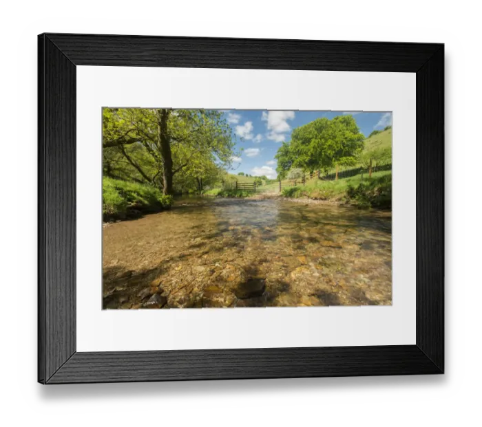 Framed Print : River Exe, near Winsford, showing river correctly fenced to stop cattle from polluting the river