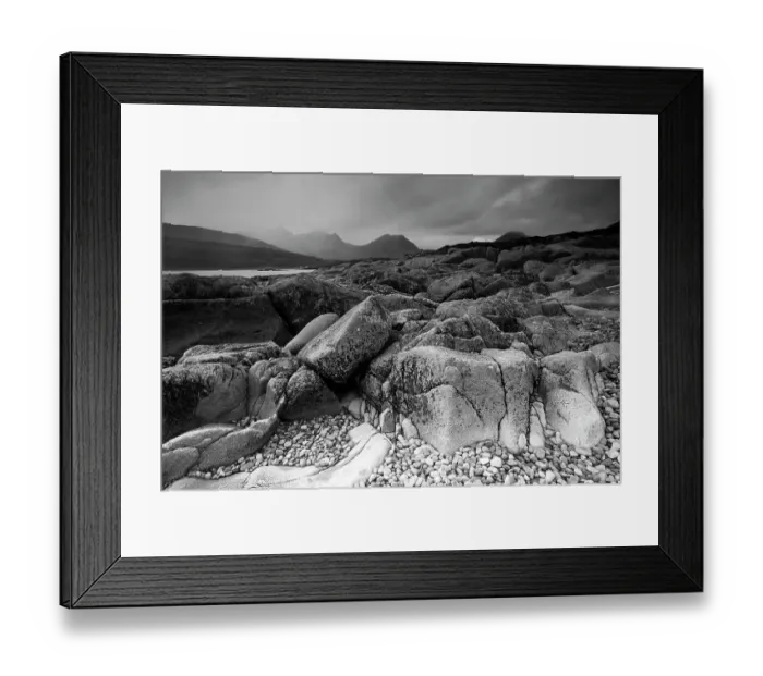 Framed Print : Landscape view of Camus Malag beach on Loch Slapin, looking towards the Cuillin Hills, Isle of Skye, Inner Hebrides, Scotland, UK, October 2012 Framed Print : Landscape view of Camus Malag beach on Loch Slapin, looking towards the Cuillin Hills, Isle of Skye, Inner Hebrides, Scotland, UK, October 2012