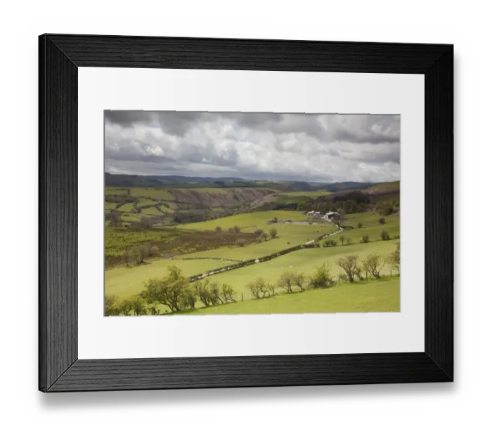 Framed Print : View of upland agricultural landscape in the Cambrian Mountains, part of the Pumlumon