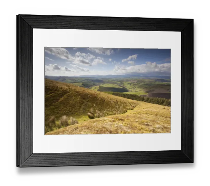 Framed Print : View of upland agricultural landscape in the Cambrian Mountains, part of the Pumlumon