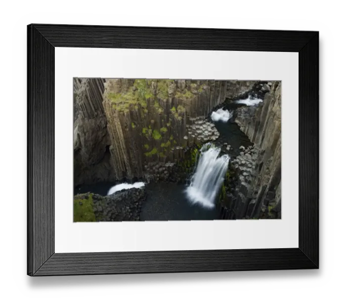 Framed Print : Litlanesfoss waterfall, Hengifoss river, Basalt lava solidified in hexagonal columns Framed Print : Litlanesfoss waterfall, Hengifoss river, Basalt lava solidified in hexagonal columns