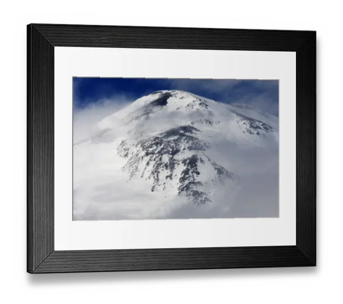 Framed Print : Mount Elbrus, the highest mountain in Europe (5, 642m) surrounded by clouds, Caucasus