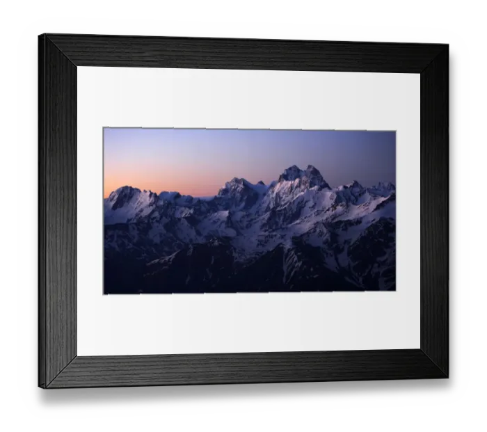 Framed Print : Mountain panorama before sunrise, highest mountain is Ushba (4, 710m) just on Framed Print : Mountain panorama before sunrise, highest mountain is Ushba (4, 710m) just on