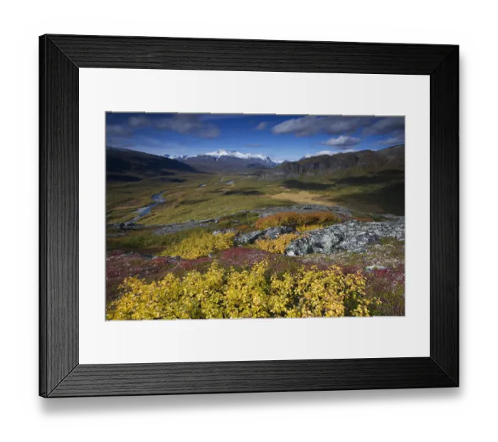 Framed Print : View along Rapadalen valley from Nammatj towards Lulep Spadnek, Sarek National Park Framed Print : View along Rapadalen valley from Nammatj towards Lulep Spadnek, Sarek National Park