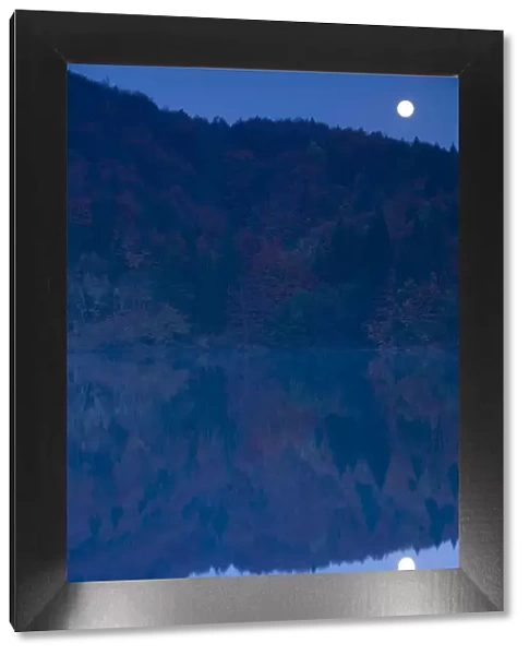 Moon shining over Proscansko lake, Upper Lakes, Plitvice Lakes National Park, Croatia