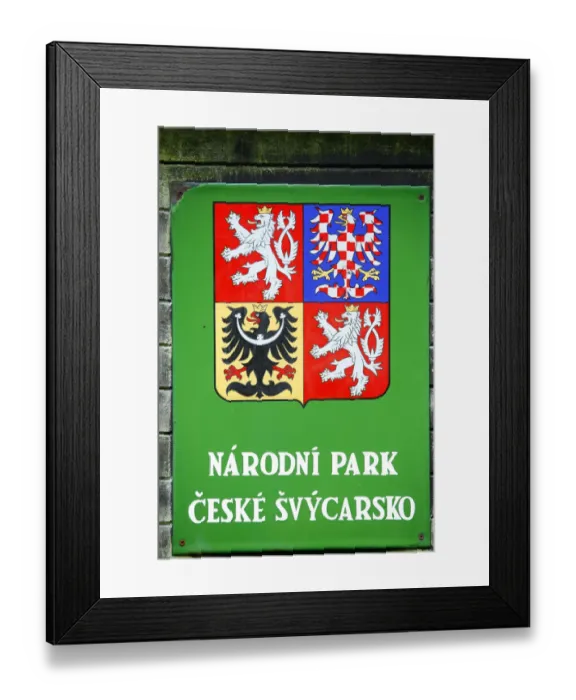 Framed Print : Coat of arms of the Ceske Svycarsko / Bohemian Switzerland National Park, Krinice River Framed Print : Coat of arms of the Ceske Svycarsko / Bohemian Switzerland National Park, Krinice River