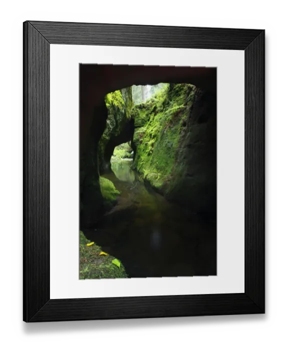 Framed Print : Krinice River flowing through tunnel formed by rocks, Kyov, Ceske Svycarsko / Bohemian Framed Print : Krinice River flowing through tunnel formed by rocks, Kyov, Ceske Svycarsko / Bohemian