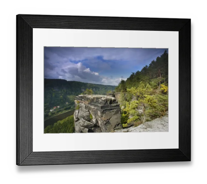 Framed Print : Elbe River from rock ledge in forest, Elbe Landscape protected area, Ceske Svycarsko Framed Print : Elbe River from rock ledge in forest, Elbe Landscape protected area, Ceske Svycarsko