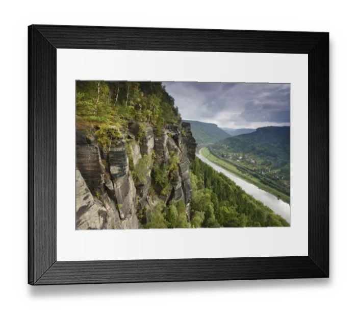 Framed Print : Rock face in forest with Elbe River, Elbe Landscape protected area, Ceske Svycarsko Framed Print : Rock face in forest with Elbe River, Elbe Landscape protected area, Ceske Svycarsko