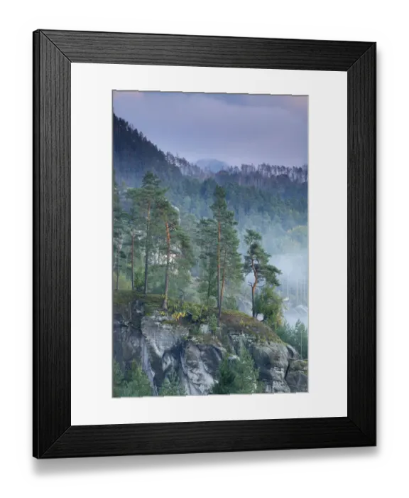 Framed Print : View from Rudolfuv Kamen hillside with light mist, Jetrichocive, Ceske Svycarsko Framed Print : View from Rudolfuv Kamen hillside with light mist, Jetrichocive, Ceske Svycarsko