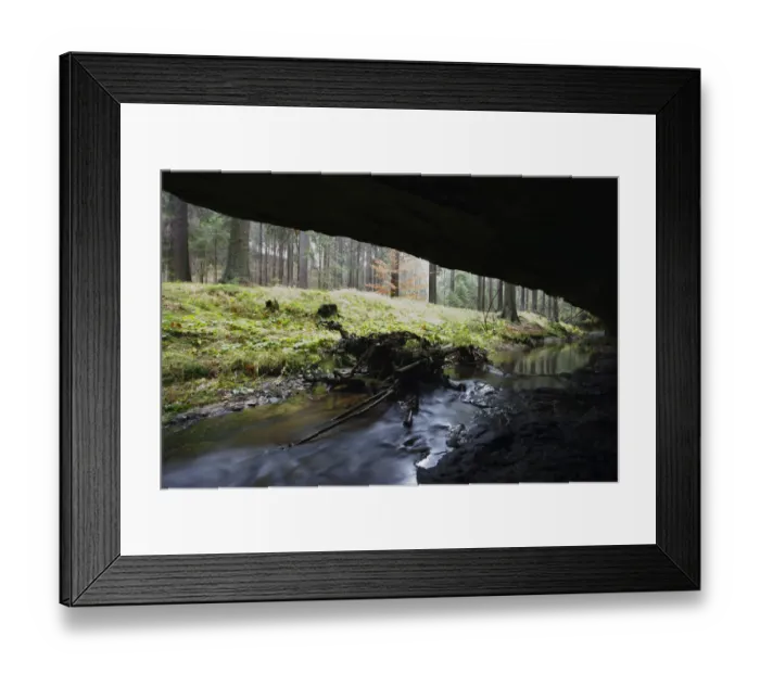 Framed Print : Mezni Potok / Stream flowing under a rock, Rynartice, Ceske Svycarsko / Bohemian Framed Print : Mezni Potok / Stream flowing under a rock, Rynartice, Ceske Svycarsko / Bohemian