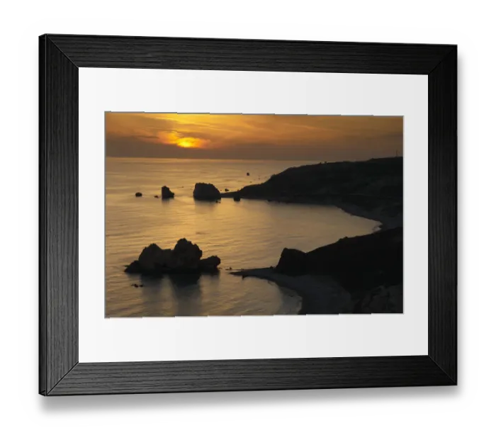 Framed Print : Petra tou Romiou (Aphrodites Rock) silhouetted at sunset, Pissouri Bay, near Paphos Framed Print : Petra tou Romiou (Aphrodites Rock) silhouetted at sunset, Pissouri Bay, near Paphos