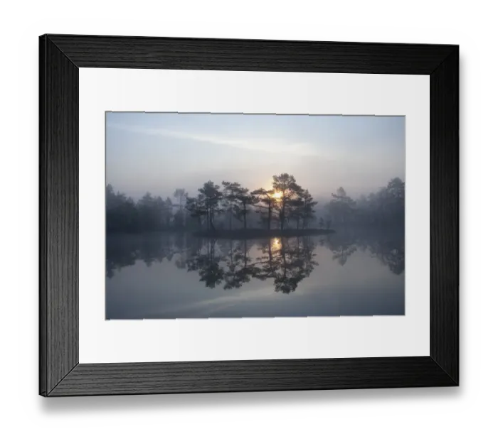 Framed Print : Sunrise over a lake in light mist, Bergslagen, Sweden, April 2009 Framed Print : Sunrise over a lake in light mist, Bergslagen, Sweden, April 2009